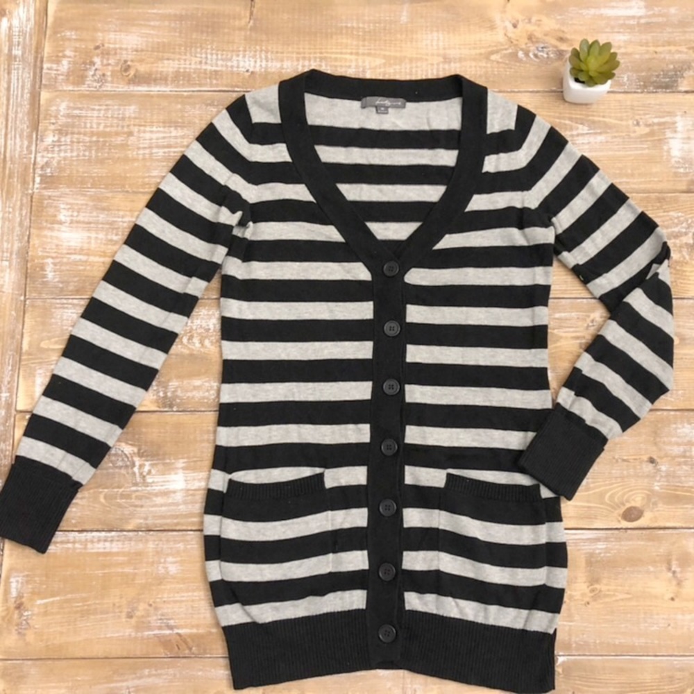 Black and Grey Striped Cardigan